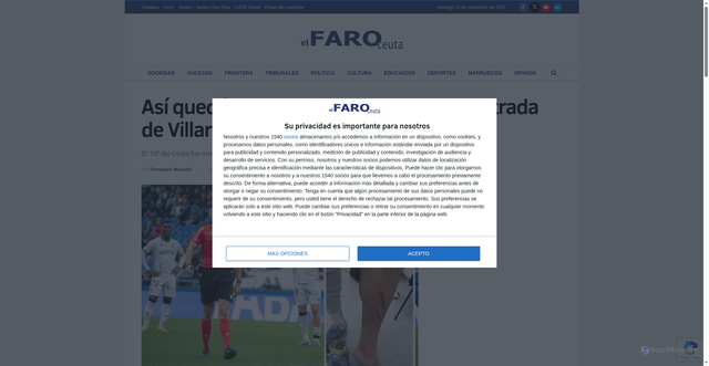 Security scan screenshot of https://elfarodeceuta.es/asi-quedo-pierna-cristian-entrada-villares-es-tarjeta-roja/