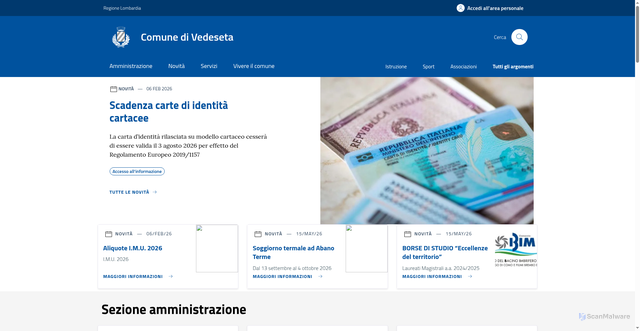 Security scan screenshot of https://www.comune.vedeseta.bg.it