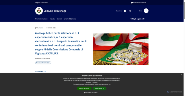 Security scan screenshot of https://www.comune.busnago.mb.it