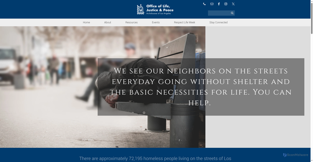 Security scan screenshot of https://lifejusticeandpeace.lacatholics.org/homelessness-poverty