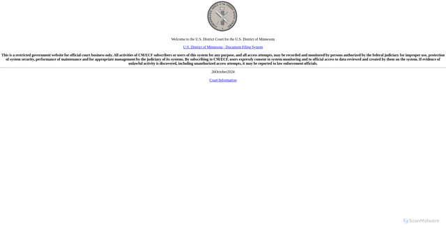 Security scan screenshot of https://ecf.mnd.uscourts.gov