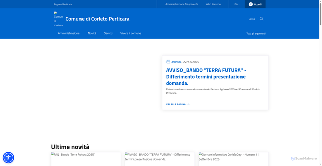 Security scan screenshot of https://www.comune.corletoperticara.pz.it/