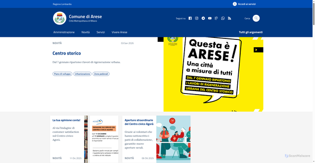 Security scan screenshot of https://comune.arese.mi.it:443/