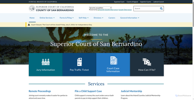 Security scan screenshot of https://sanbernardino.courts.ca.gov/