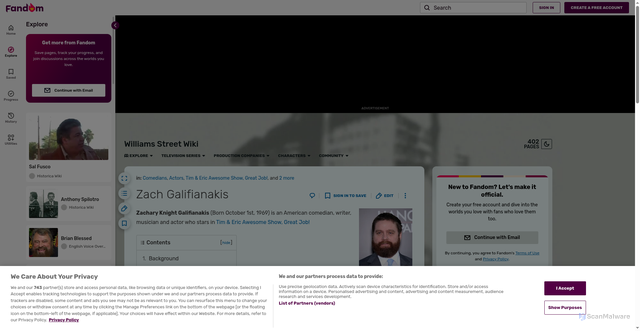 Security scan screenshot of https://williamsstreet.fandom.com/wiki/Zach_Galifianakis