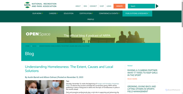 Security scan screenshot of https://www.nrpa.org/blog/understanding-homelessness-the-extent-causes-and-local-solutions/