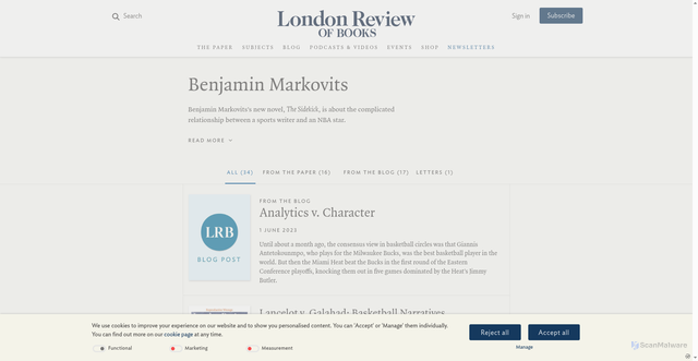 Security scan screenshot of https://www.lrb.co.uk/contributors/benjamin-markovits