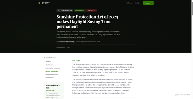 Security scan screenshot of https://codifylegalpublishing.com/blog-article?id=bill-us-united-states-119th-hb139-sunshine-protection-2025