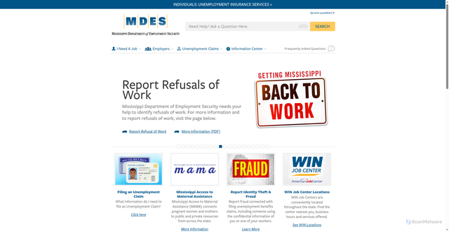 Security scan screenshot of https://mdes.ms.gov