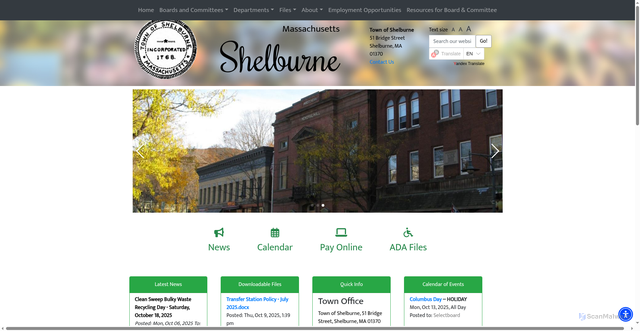 Security scan screenshot of https://townofshelburnema.gov/