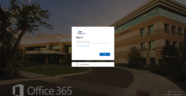 Security scan screenshot of https://billingsclinic-my.sharepoint.com