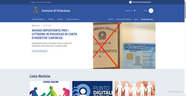 Security scan screenshot of https://comune.ortacesus.su.it/