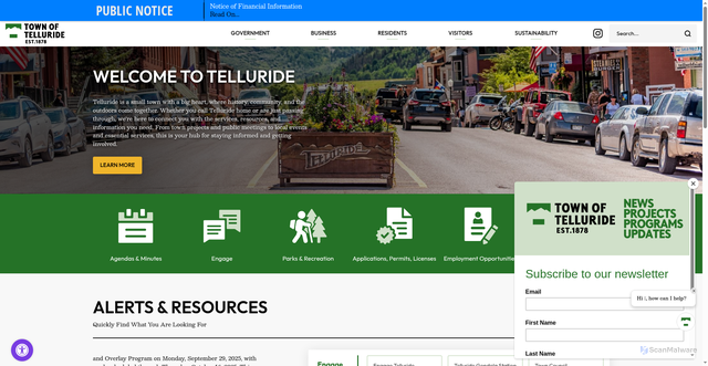 Security scan screenshot of https://www.telluride-co.gov/