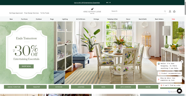 Security scan screenshot of https://onekingslane.com