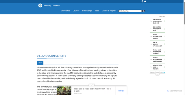 Security scan screenshot of https://www.universitycompass.com/universities/Villanova-University