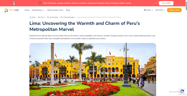 Security scan screenshot of https://www.memphistours.com/peru/peru-travel-guide/peru-travel-information/wiki/lima