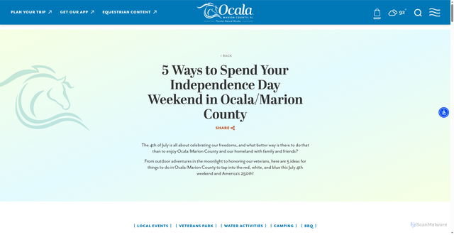 Security scan screenshot of https://www.ocalamarion.com/blog/independence-day-in-ocala-marion/