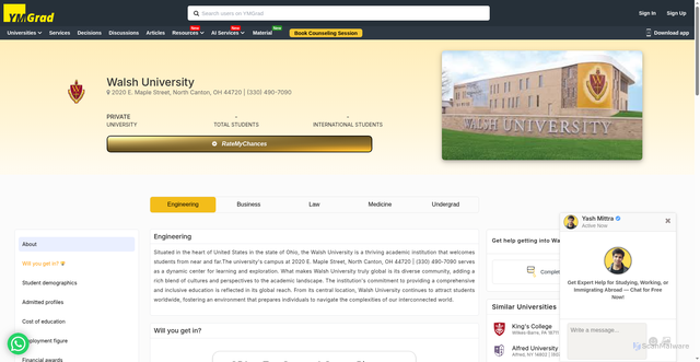 Security scan screenshot of https://ymgrad.com/university/walsh-university