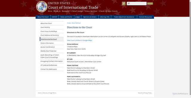 Security scan screenshot of https://www.cit.uscourts.gov/directions-court