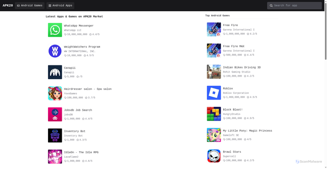Security scan screenshot of https://www.apk20.com