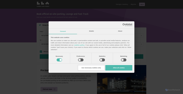 Security scan screenshot of https://parking.london-luton.co.uk