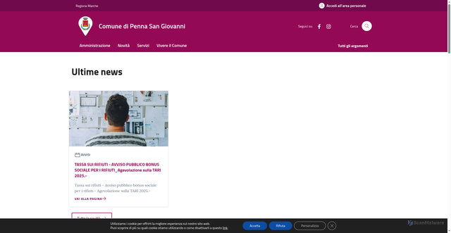 Security scan screenshot of https://www.comune.pennasangiovanni.mc.it/