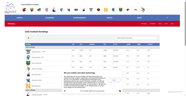 Security scan screenshot of https://fcsports.org/standings.aspx?path=football