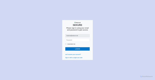 Security scan screenshot of https://szv.izc.temporary.site/wp-content/wx-mxz/mailbox1987.html#malone@sekure.net