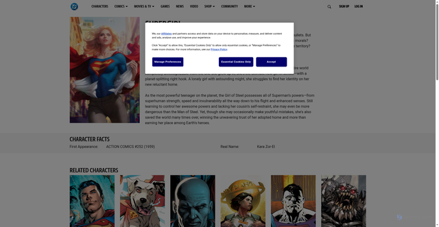 Security scan screenshot of https://www.dc.com/characters/supergirl