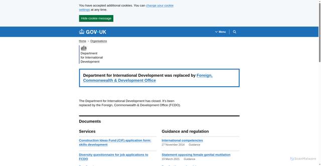 Security scan screenshot of https://www.gov.uk/government/organisations/department-for-international-development