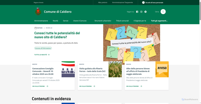 Security scan screenshot of https://www.comune.caldiero.vr.it/