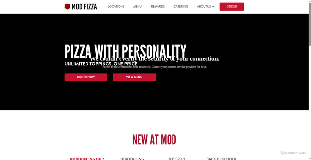 Security scan screenshot of https://modpizza.com