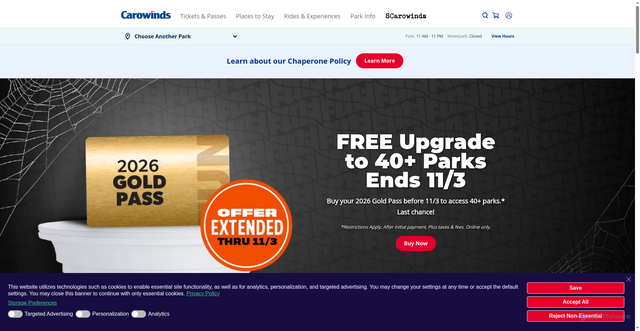 Security scan screenshot of https://www.carowinds.com/