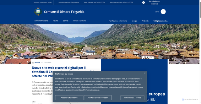 Security scan screenshot of https://www.comune.dimarofolgarida.tn.it/