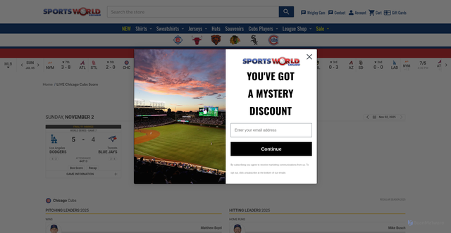 Security scan screenshot of https://www.sportsworldchicago.com/live-chicago-cubs-score/?srsltid=AfmBOooOpi8Y7msTNidVWeMQ4BfuwmCOspjoIhTprWwcMdRFlgu4Y7U1