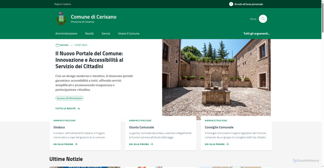 Security scan screenshot of https://www.comune.cerisano.cs.it