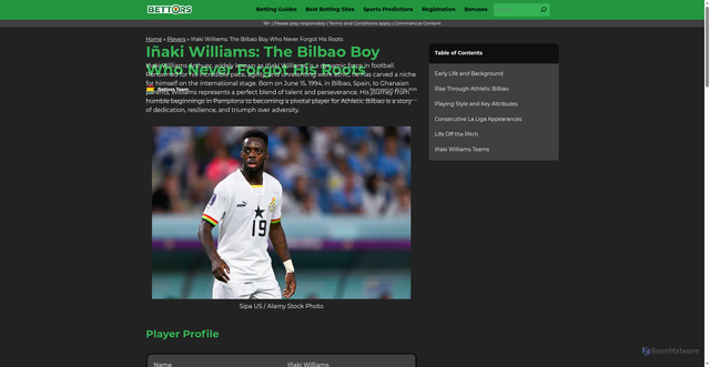 Security scan screenshot of https://bettors.com.gh/inaki-williams/