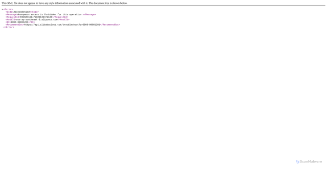 Security scan screenshot of https://oss-ap-southeast-6.aliyuncs.com