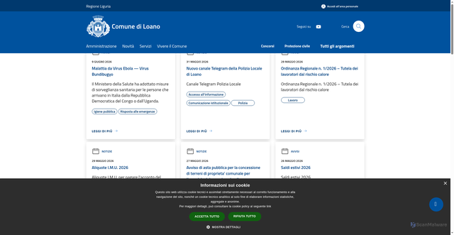 Security scan screenshot of https://www.comuneloano.it