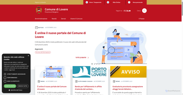 Security scan screenshot of https://www.comune.lovere.bg.it/
