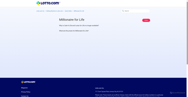 Security scan screenshot of https://support.lotto.com/hc/en-us/sections/40648528377751-Millionaire-for-Life