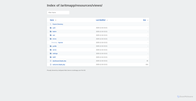 Security scan screenshot of http://aritmapp.com/aritmapp/resources/views/