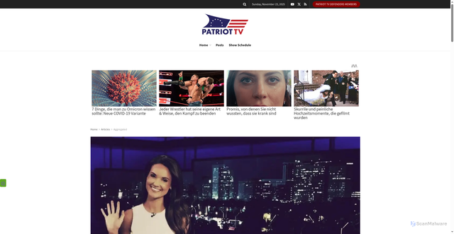 Security scan screenshot of https://patriot.tv/ex-tv-news-anchor-convicted-of-fraudulently-obtaining-covid-small-business-relief-funds/