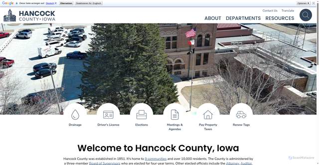 Security scan screenshot of https://hancockcountyia.gov/