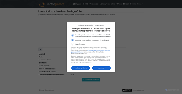 Security scan screenshot of https://meteogram.es/ahora/chile/santiago/