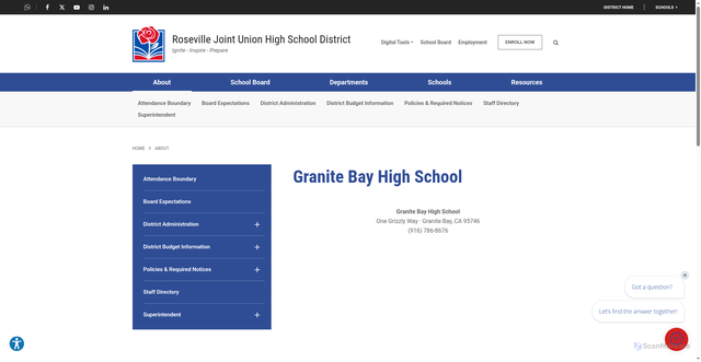 Security scan screenshot of https://www.rjuhsd.us/about/directions/granite-bay-high-school