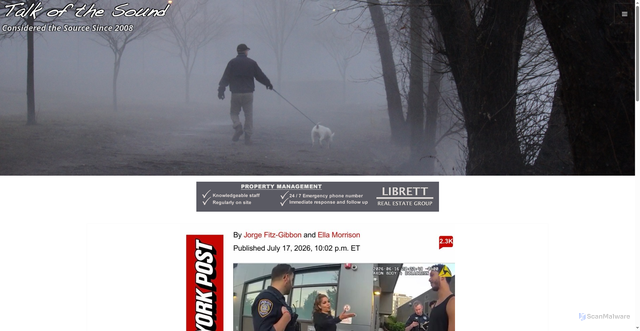 Security scan screenshot of https://talkofthesound.com/2026/07/18/ny-post-publishes-mta-police-bodycam-footage-of-the-view-co-host-sunny-hostin-speaking-with-officers-during-sons-new-rochelle-trespassing-stop/