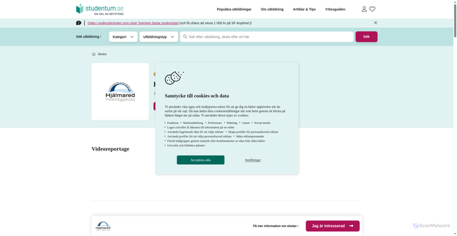 Security scan screenshot of https://www.studentum.se/skola/hjalmared-folkhogskola/