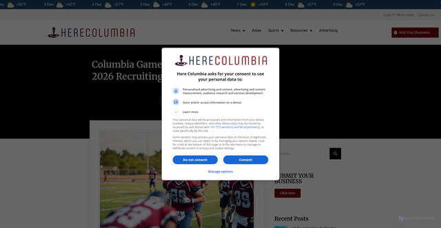 Security scan screenshot of https://www.herecolumbia.com/south-carolina-gamecocks-recruiting-class/