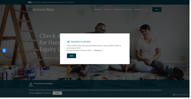 Security scan screenshot of https://www.artisansbank.com/